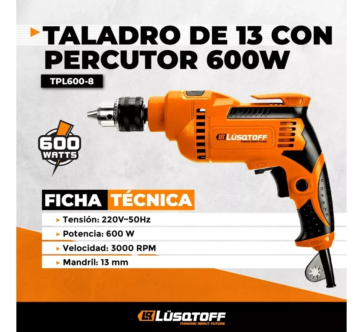 Taladro Percutor Lusqtoff 13mm / 600w / 3000 Rpm (tpl600-8)
