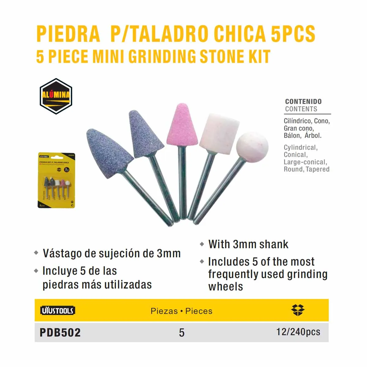 PIEDRA ESMERIL P/TALADRO UYUST MINI 5 PZS MANGO 3 MM