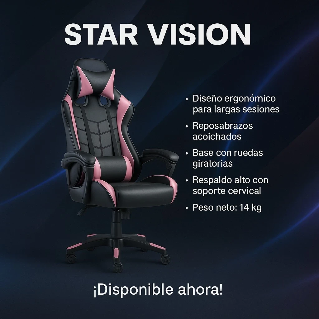 SILLA GAMER STAR VISION, GAME CHAIR ROSA/NEGRO