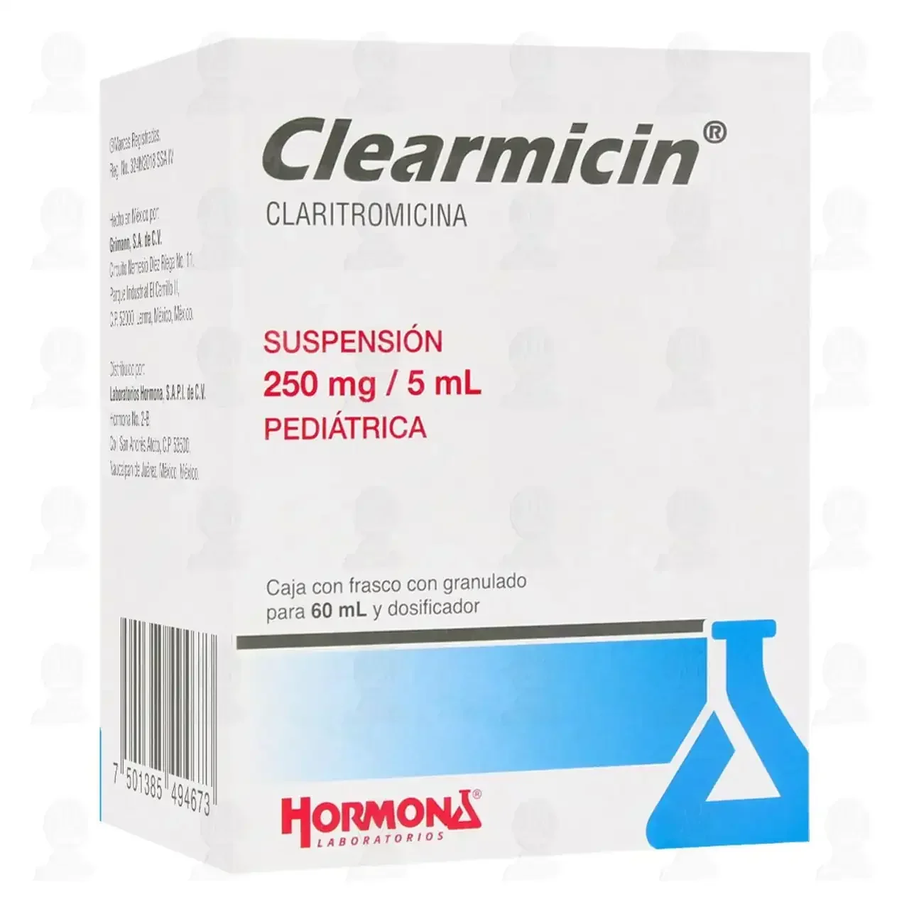 Clearmicin 250mg/5ml, Suspensión Pediátrico 60 ml.