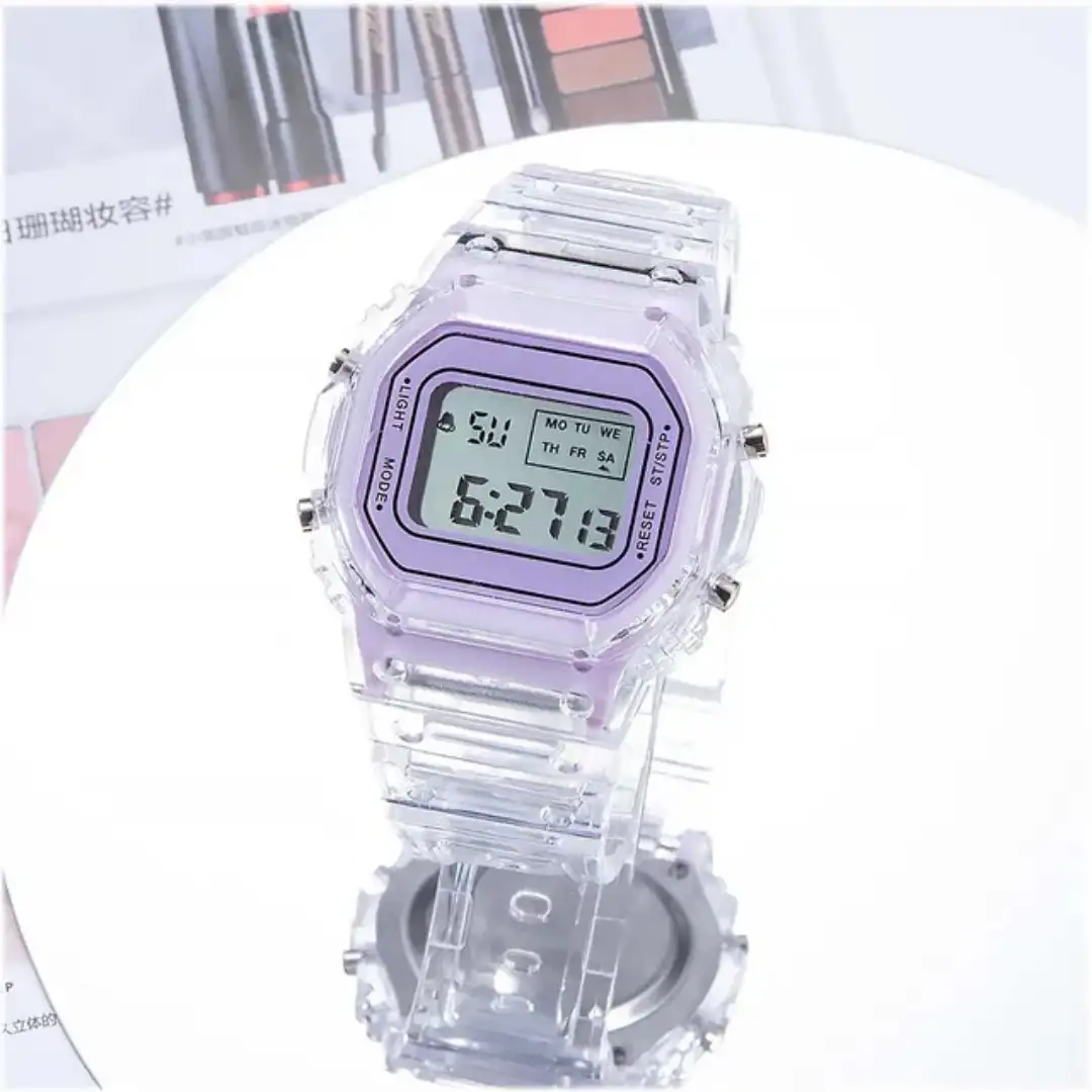 Reloj Deportivo Digital Cuadrado Transparente Lila 2