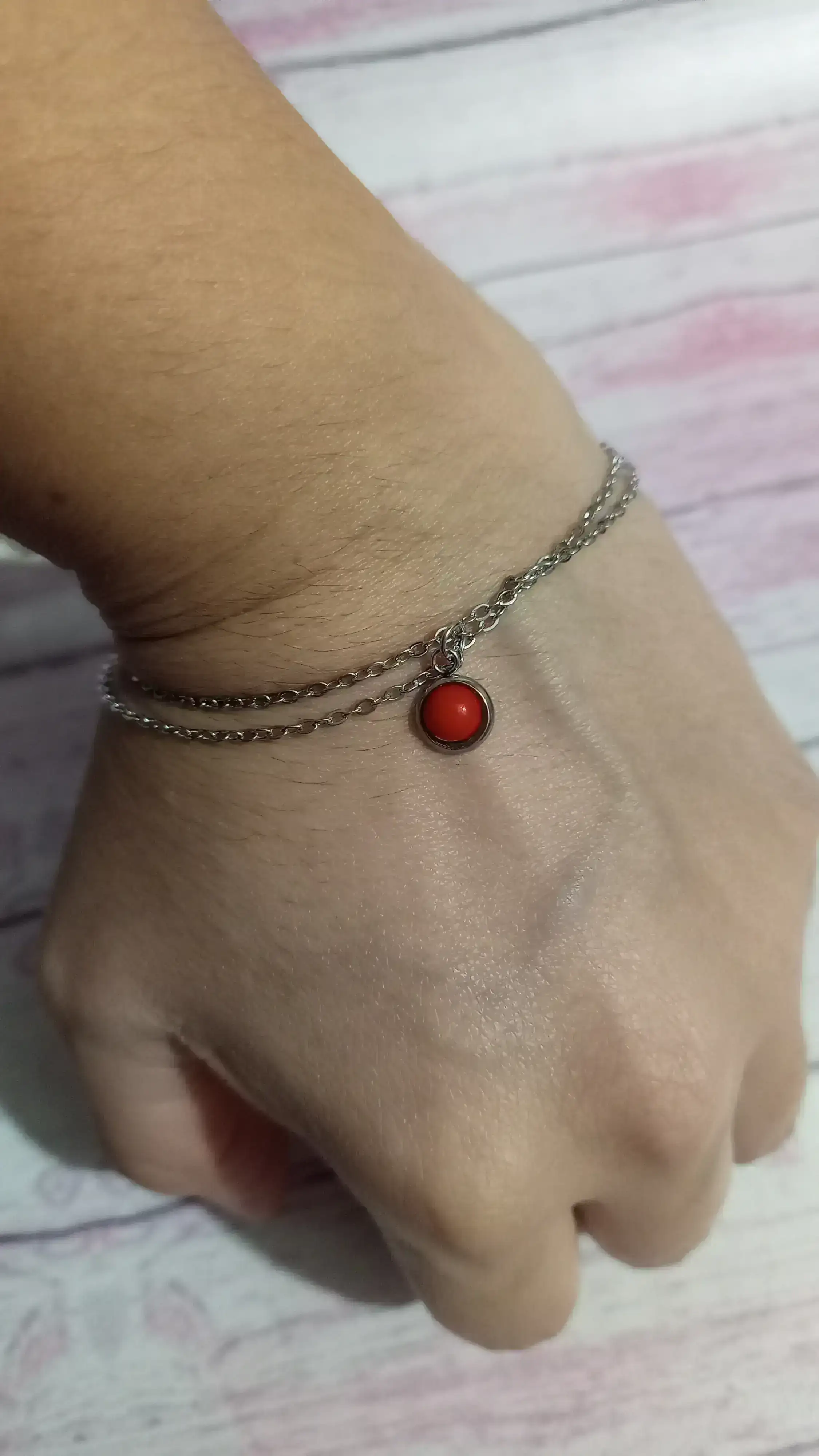 Pulsera con boton rojo,con DOBLE CADENA😍😍😍