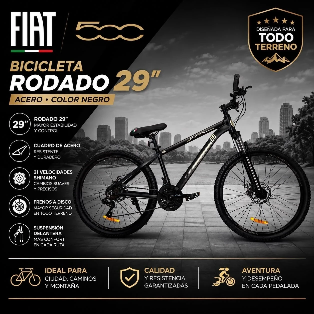 BICICLETA FIAT 500 ROD 29 ACERO LIVIANO 2