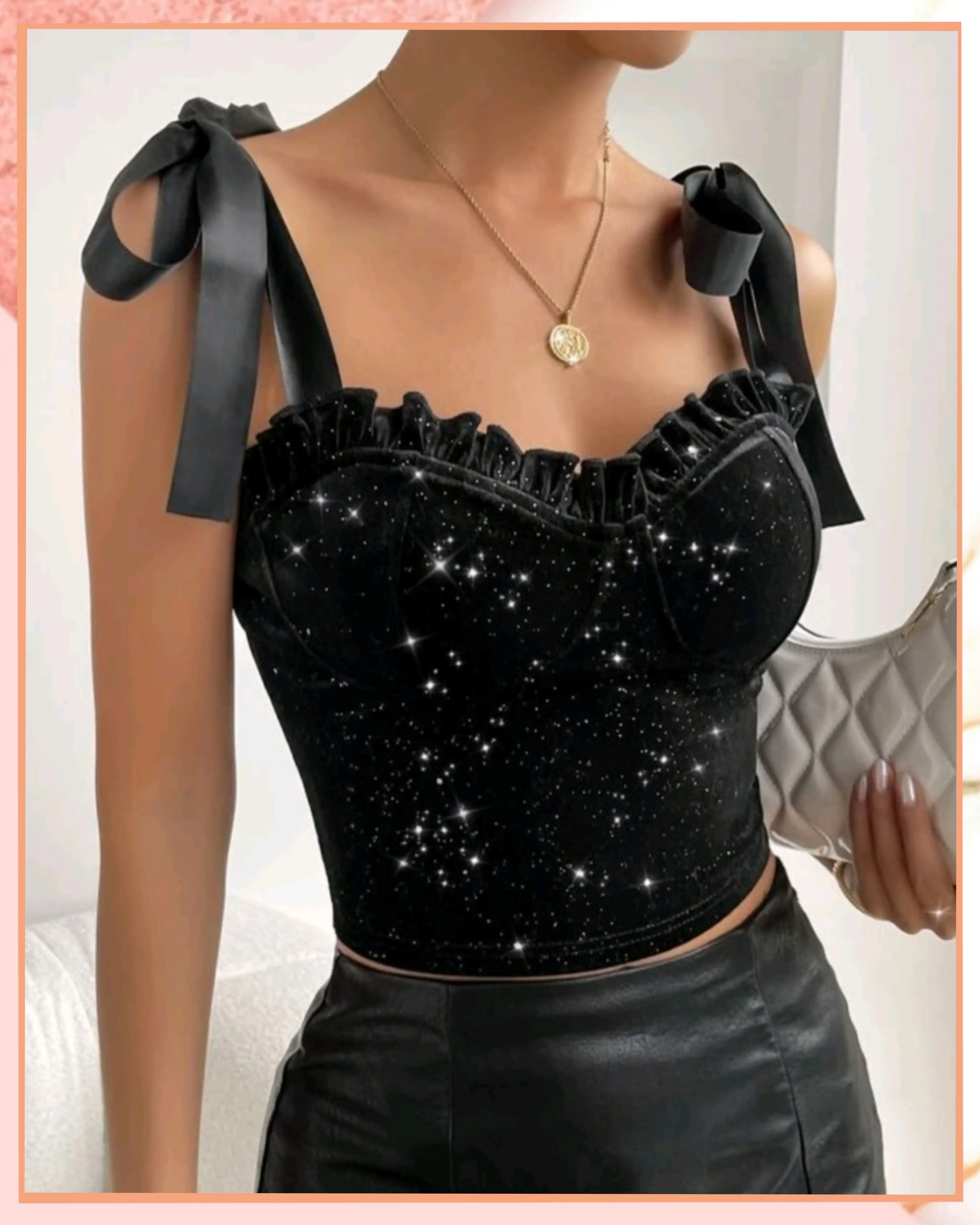 M - Croptop bustier billante, con tiros con lazos.