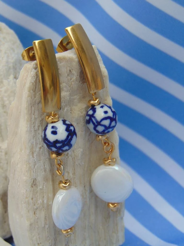 ARETES ACERO DOR LARGO PERLAS PLANA Y MEDITERRANEO