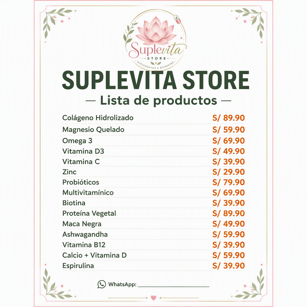 Lista productos SUPLEVITA STORE — A4