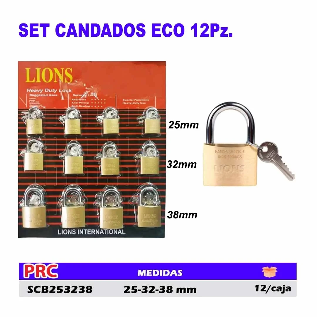 SET CANDADOS ECO 12Pz. 25-32-38mm
