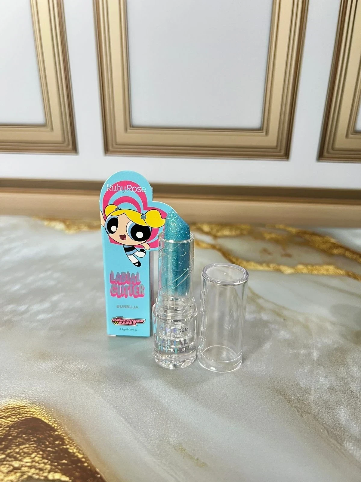 Labial Glitter Azul Superpoderosas Ruby Rose  