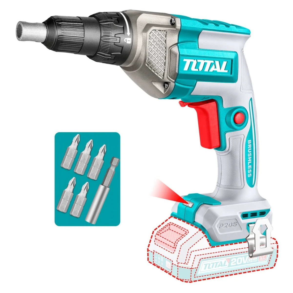 TDSLI20428 Atornillador para drywall 1/4" 30nm 20v (cabezal solo) total 3