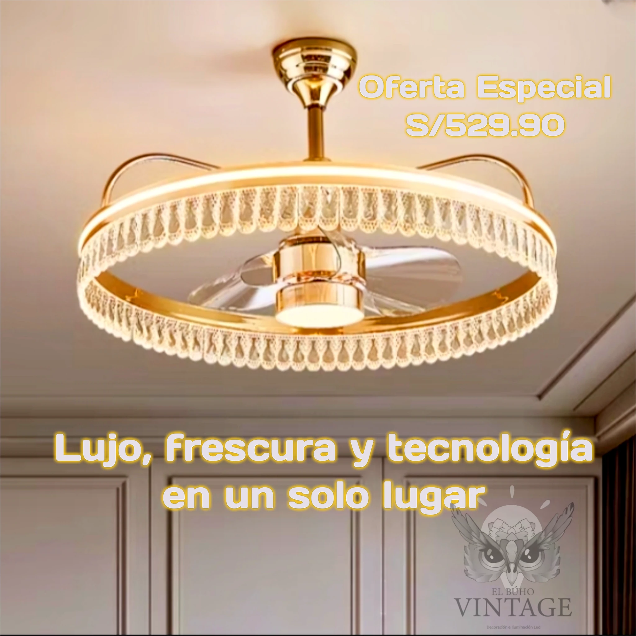 Lámpara Ventilador Dorada  2