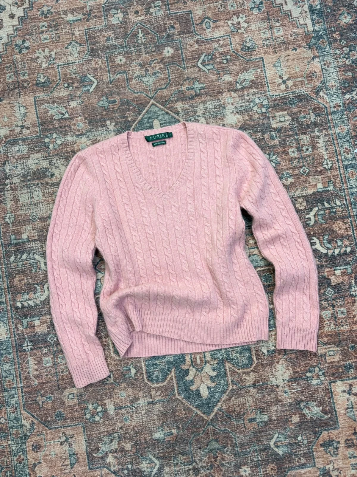 LAUREN RALPH LAUREN 100% CASHMERE CABLE-KNIT SWEATER 5