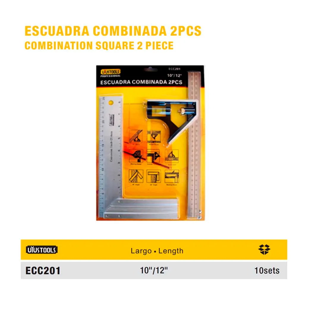 ESCUADRA COMBINADA con NIVEL 10" 12" UYUST (Blis 2pz)