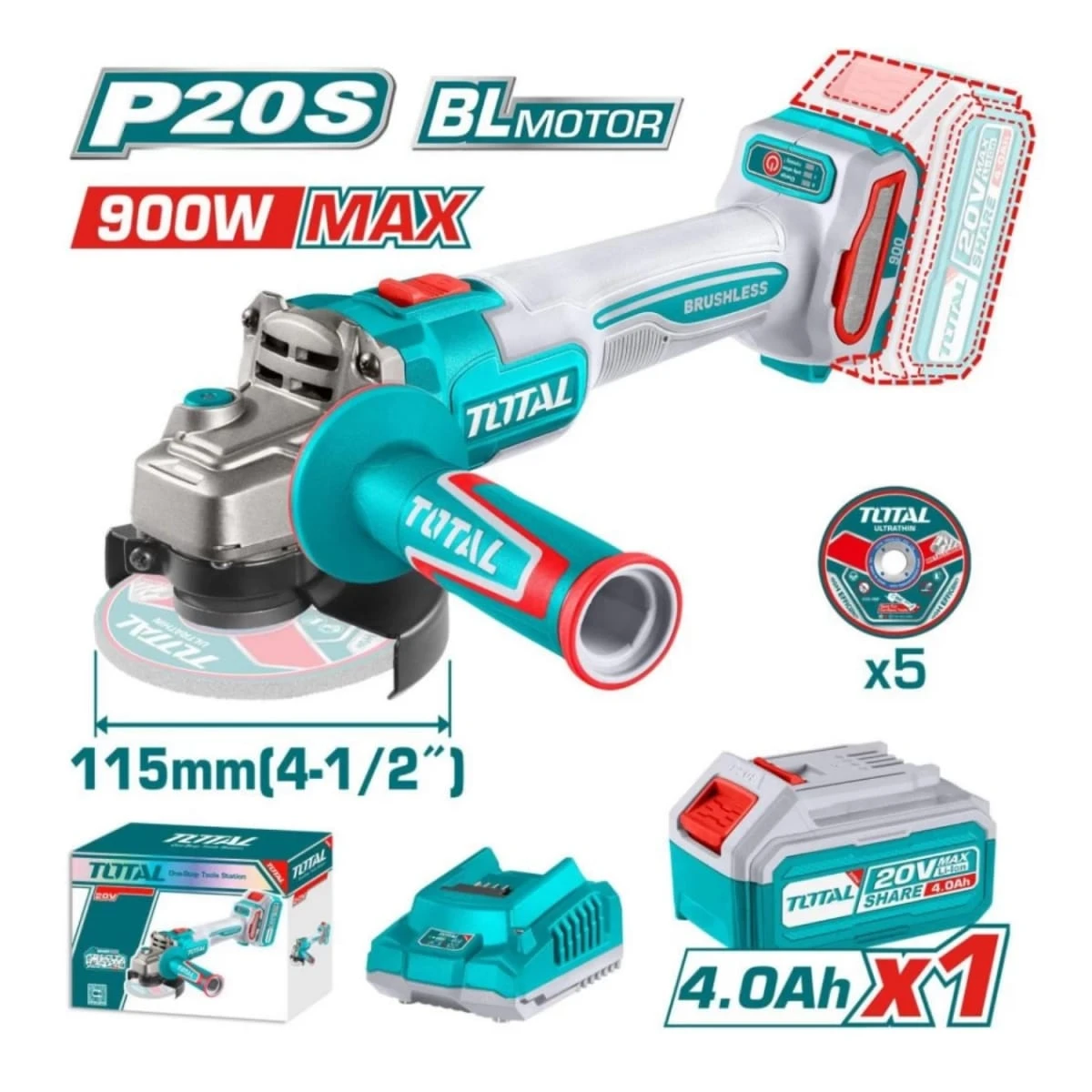 TAGLI261521 Amoladora inalámbrica 4½" incluye batería y cargador total 2