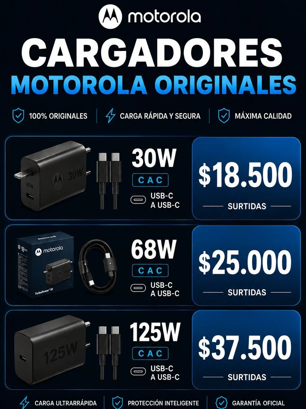 CARGADORES ORIGINALES MOTOROLA