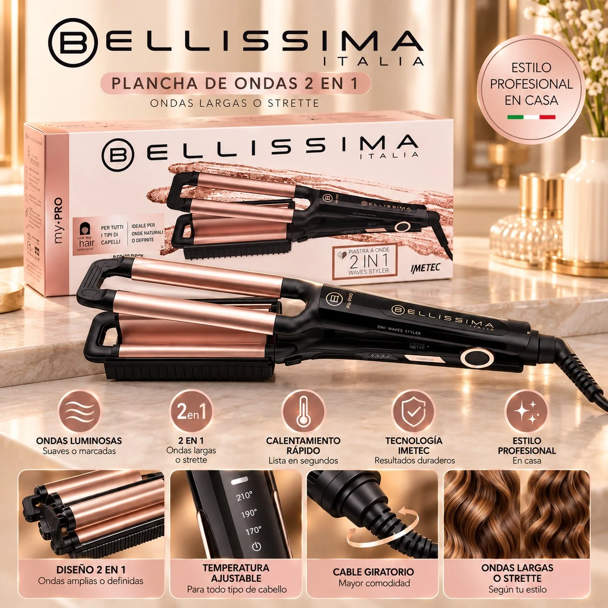 BELLISSIMA ITALIA – PLANCHA DE ONDAS 2 EN 1