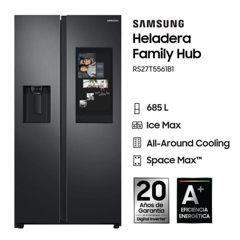 Heladera Side by Side 685Lt Samsung Family Hub RS27T5561B1 No Frost C/Dispenser