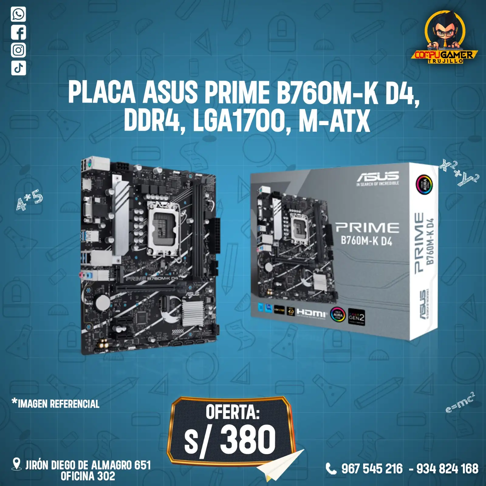 PLACA ASUS PRIME B760M-K D4, DDR4, LGA1700, M-ATX