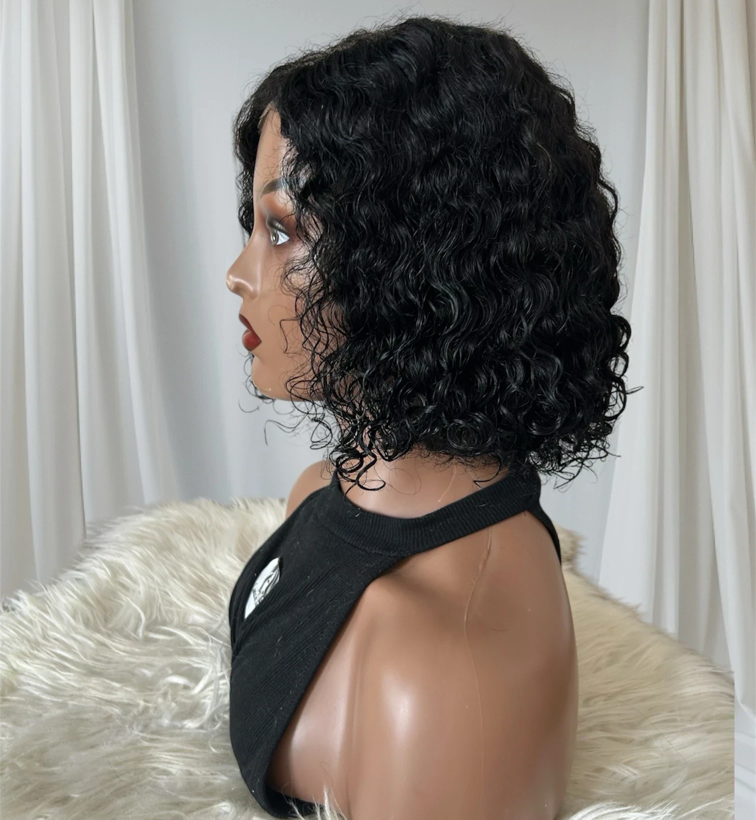 Peluca Rizada  glueless,10” pulgadas, frontal 4x4 4