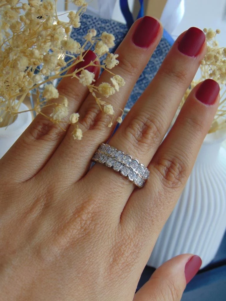 ANILLO ACERO PLATE 2 LINEAS CIRCONES REDONDOS 