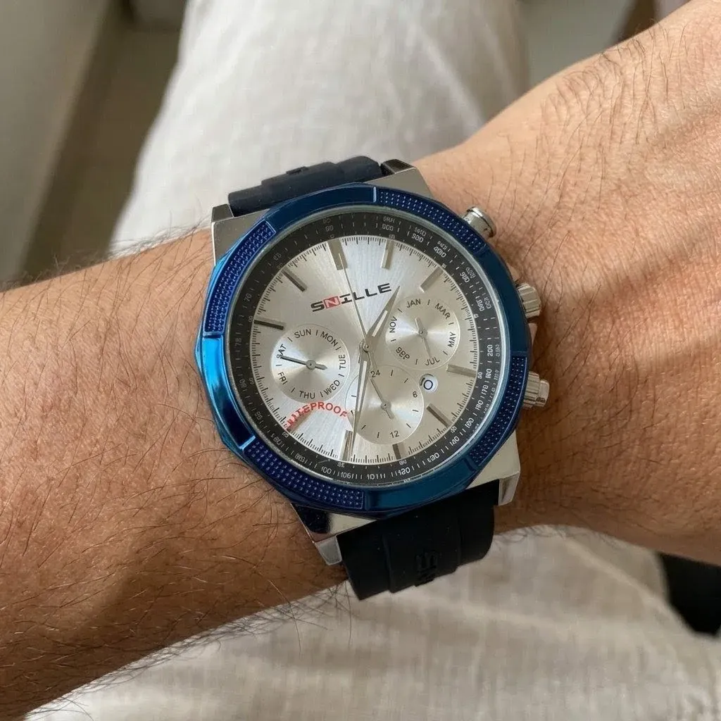 Reloj Snille Original Pulso Silicona Análogo Plateado Negro Azul 2