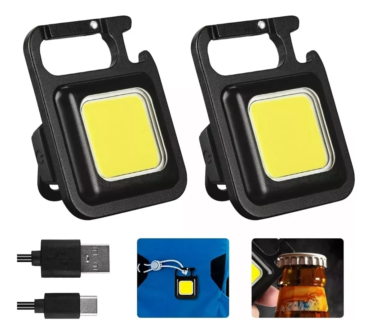 Pack X2 Linternas Llavero Led Cob Gancho Iman Recargable 2