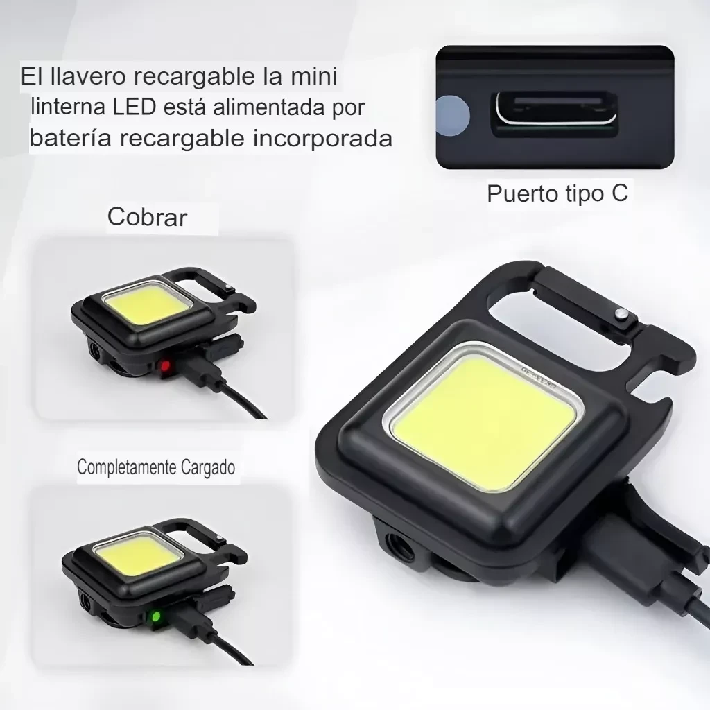 Linterna Llavero Led Cob Gancho Iman Recargable 3