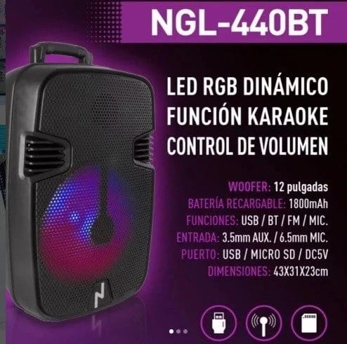 PARLANTE PORTABLE INALÁMBRICO NOGA BT KARAOKE CON LED