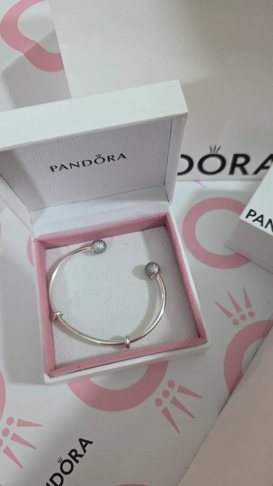 Pandora pave sparkling open bangle bracelet  3