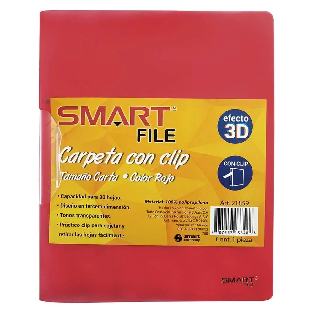 Carpeta rojo c/clip ,  Plástico T/carta 
