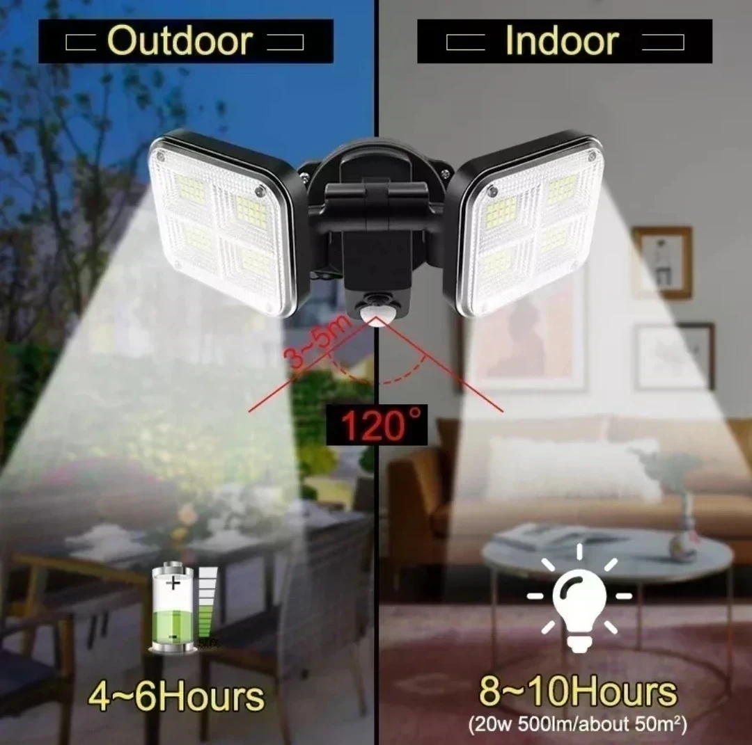 Foco Solar Triple Ajustable  120w Sensor Movimientos y C Remoto 4