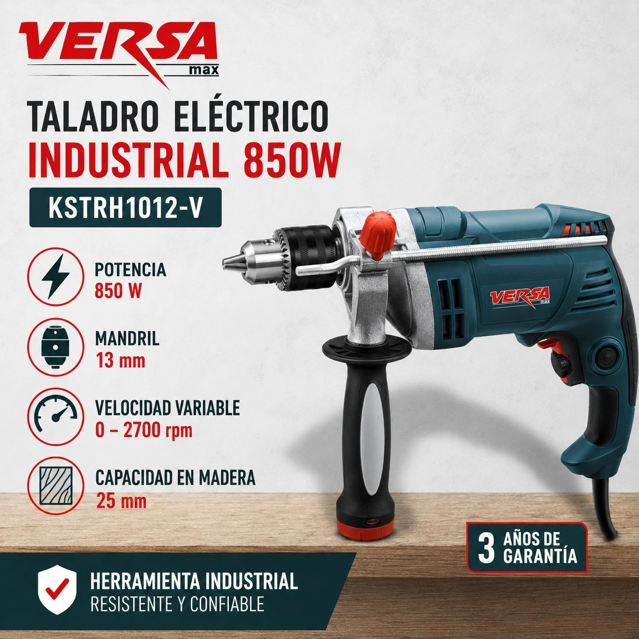 TALADRO INDUSTRIAL ELÉCTRICO VERSA 850W  KSTRH1012-V