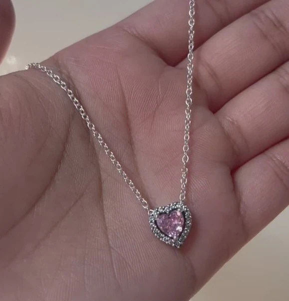 Collar Corazón Relieve Rosa Brillante  2