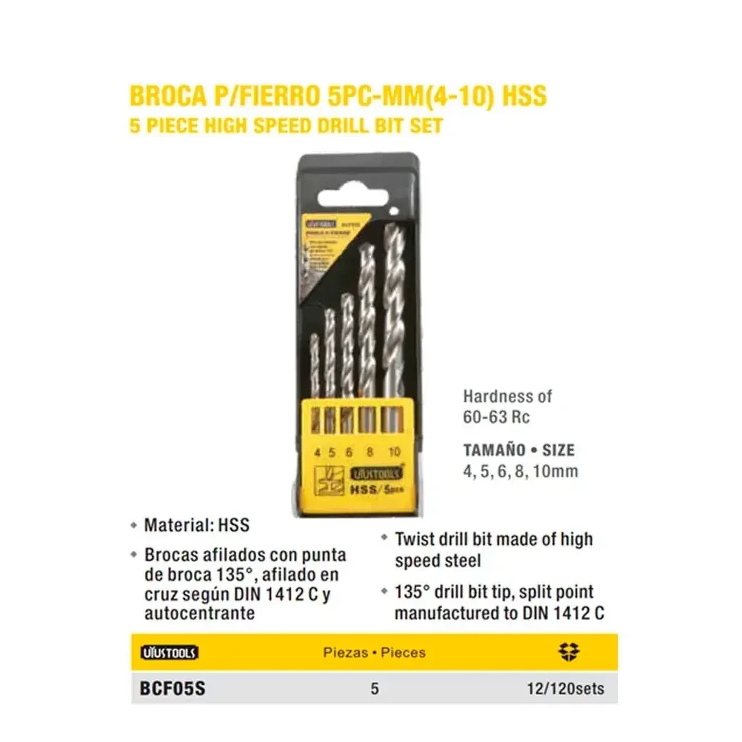 SET BROCAS METAL de 5pz UYUST 4,5,6,8,10MM