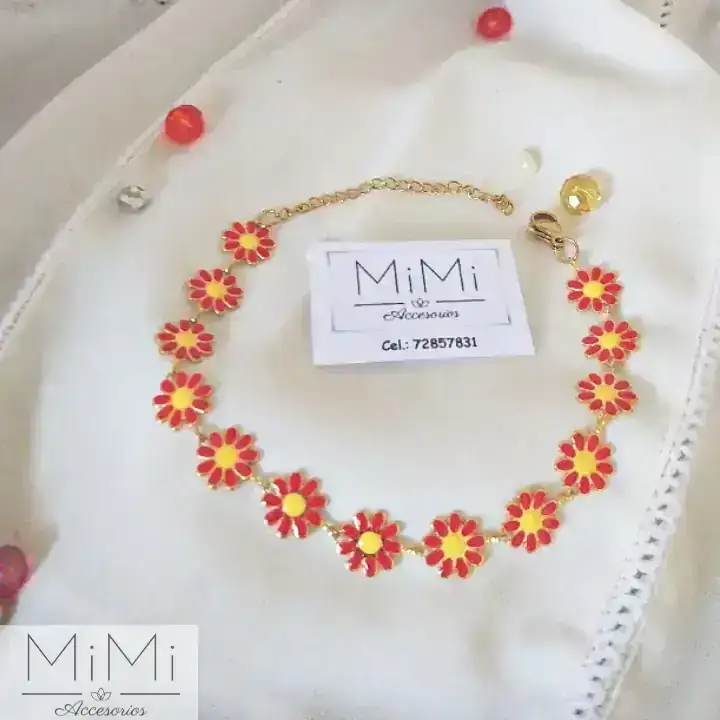 Manilla con flores rojas en acero inoxidable 