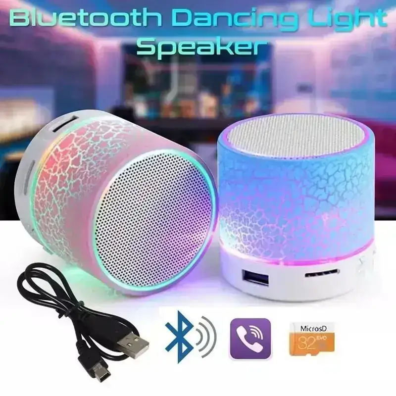 Mini Audio portátil para coche A9 deslumbrante grieta LED inalámbrico Bluetooth 4,1 Subwoofer altavoz tarjeta TF