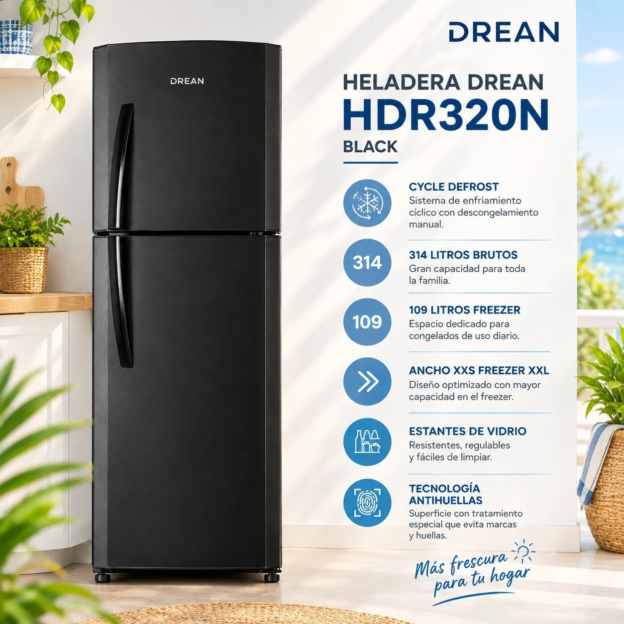HELADERA DREAN HDR320N 314L BLACK-CICLICA