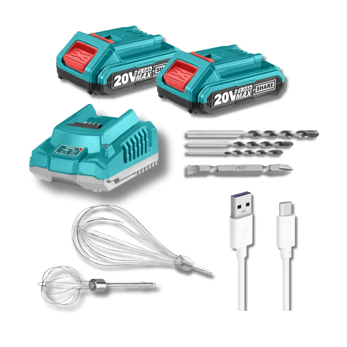 TOSLI231003 Taladro atornillador percutor 20v total + batidora 7