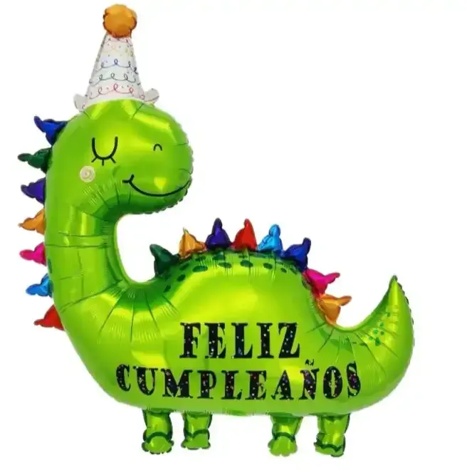 Globo dino bonete "Feliz Cumpleaños" 85cm