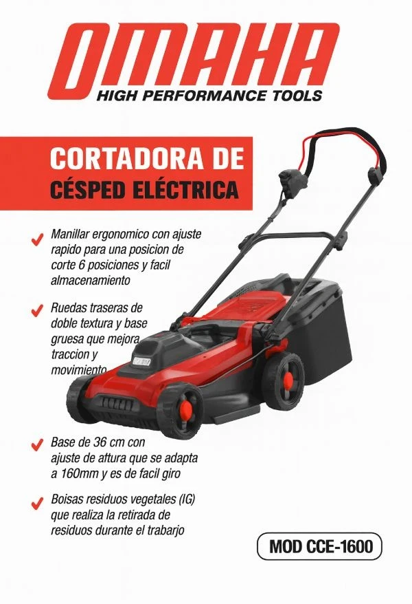 Cortadora De Pasto Omaha Eléctrica 1600w  CCE-1600