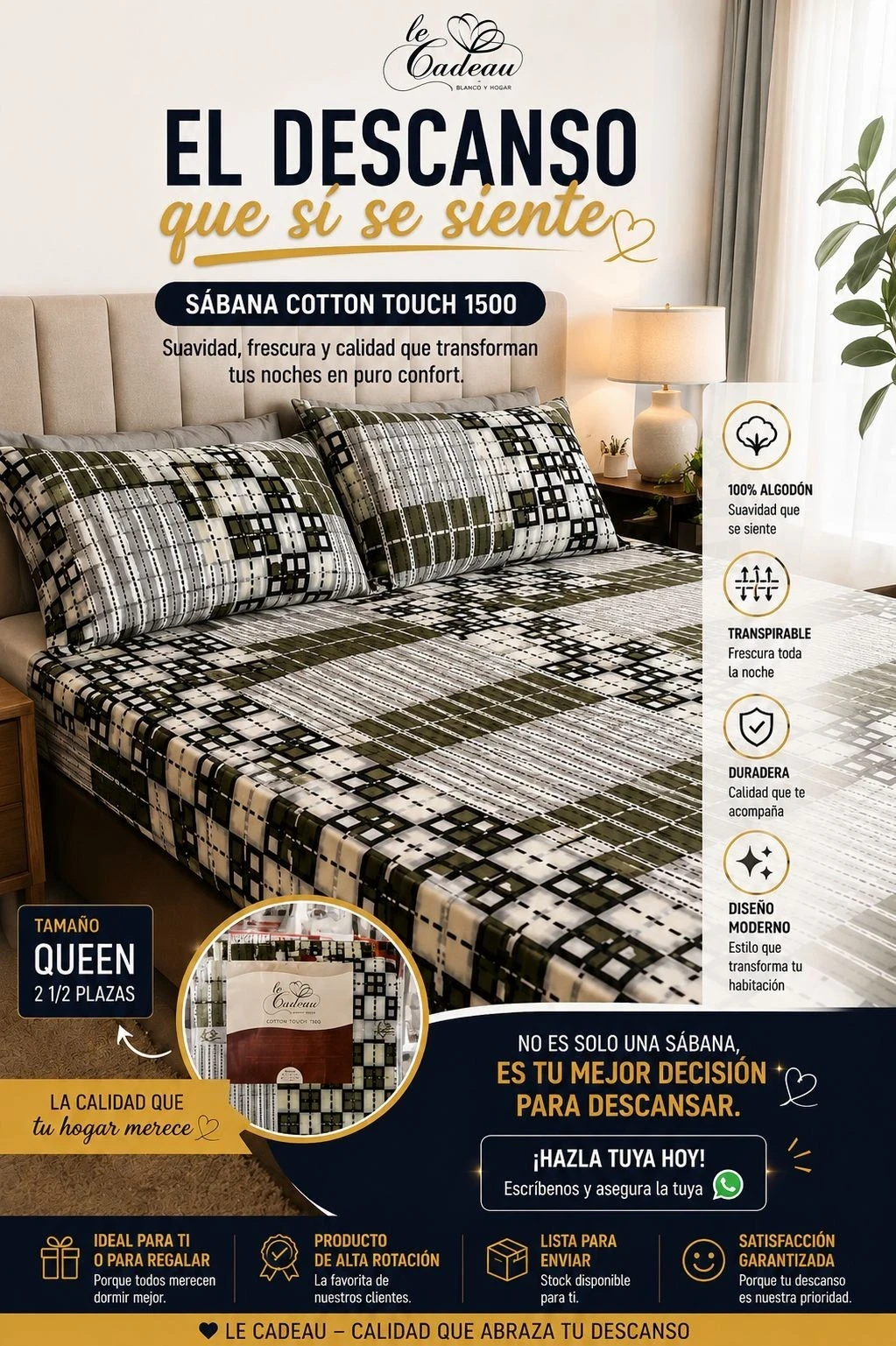 JUEGO DE SABANAS _Le cadean Queen_ 2 plaza 1/2*