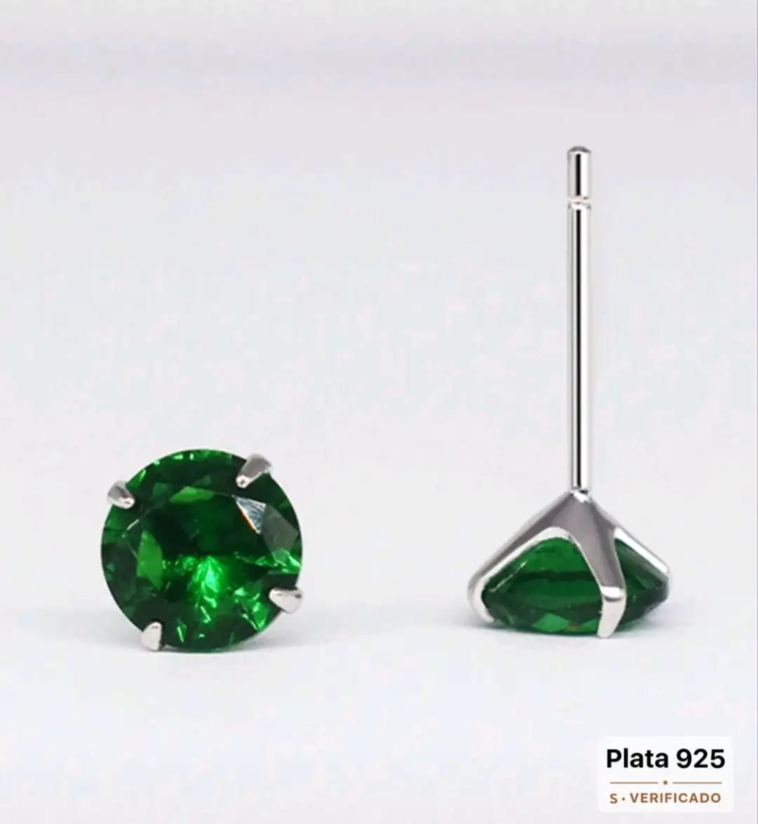 Topos en plata ley 925 con piedra Esmeralda 