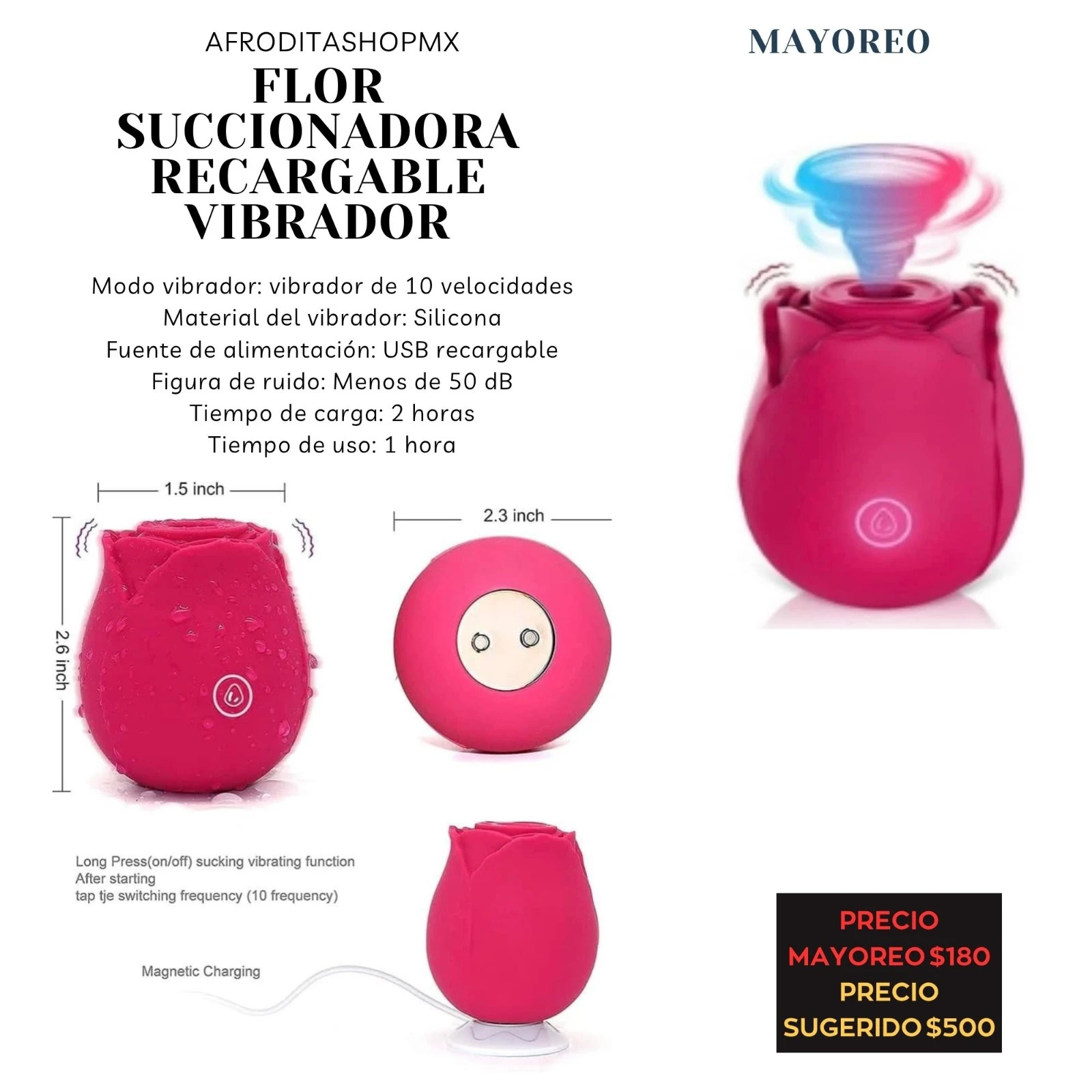 Flor succionadora recargable VIBRADOR