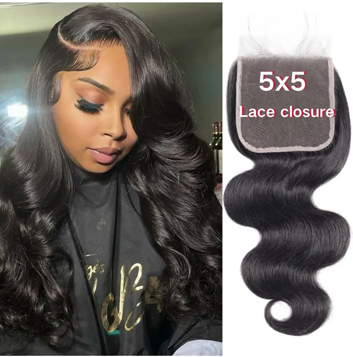 Cierre de encaje HD de 5 x 5 pulgadas, 18 pulgadas cierre de ondas corporales, cabello humano virgen Remy 12A para mujeres negras, cierres frontales de encaje transparente de 5 x 5, predepilados, negro natural