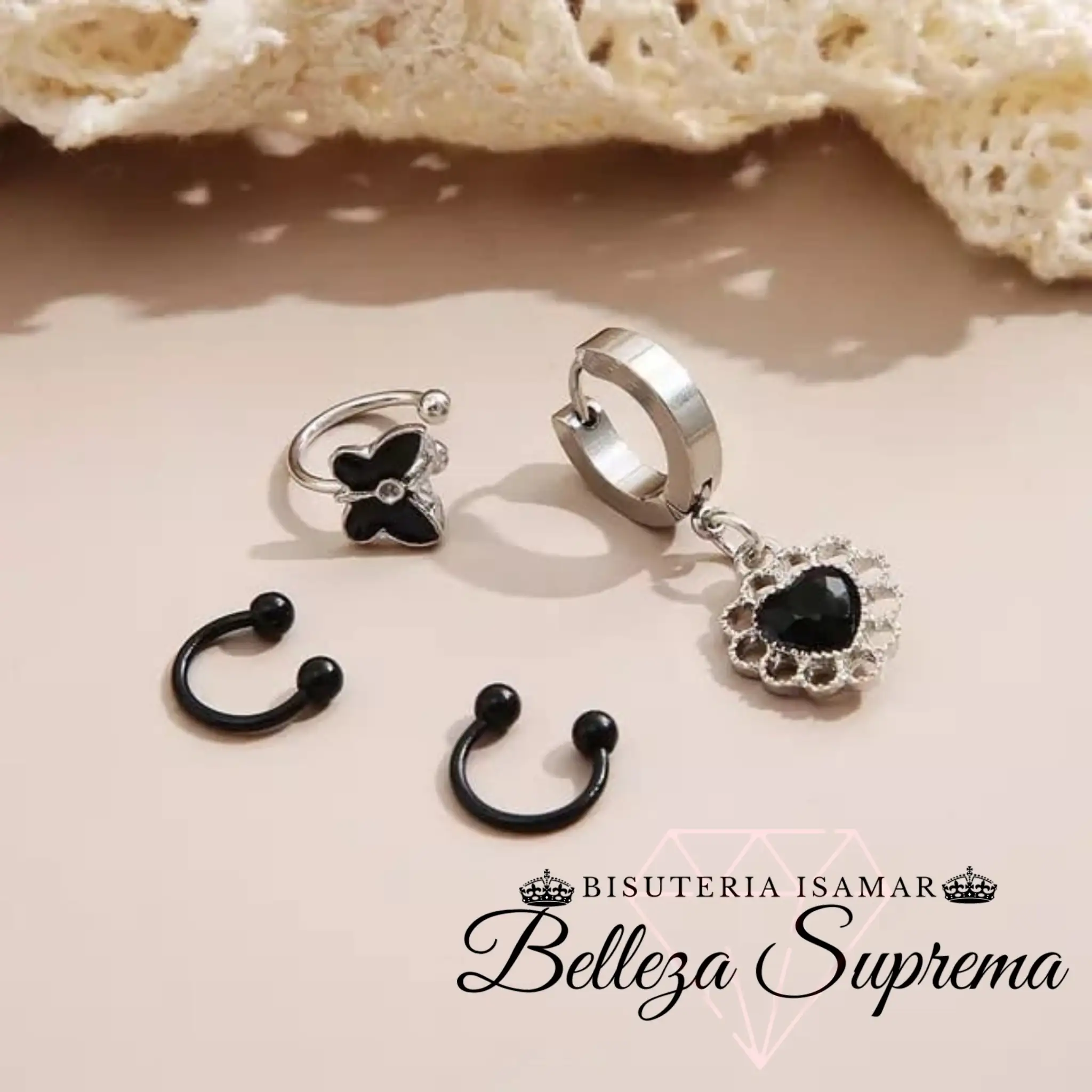 SET DE ARETES PIERCING OREJERA Y COLGANTE 4