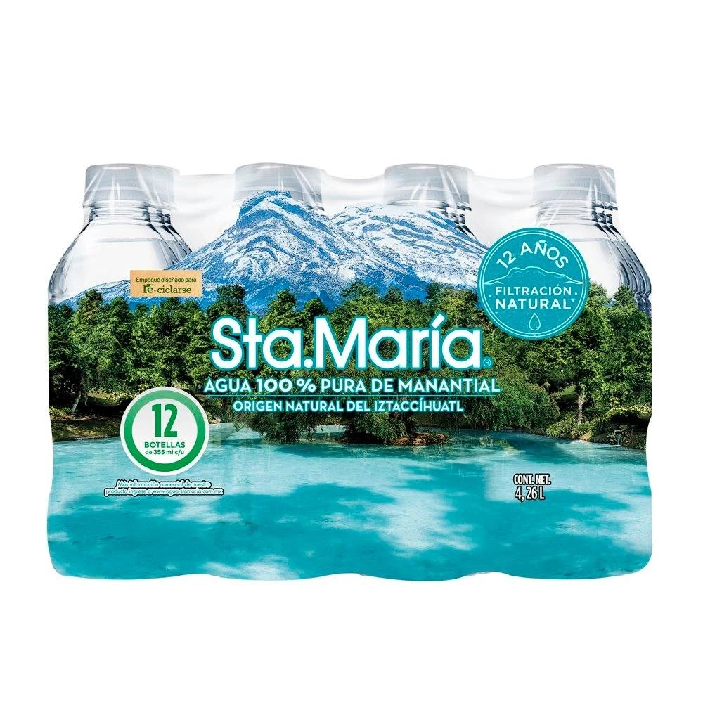 Agua de manantial Sta. María 12 botellas de 355 ml c/u