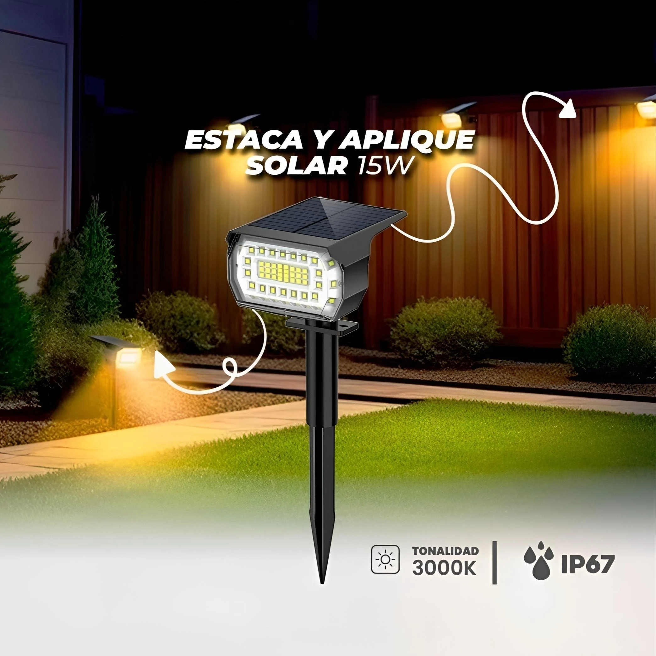 ESTACA Y APLIQUE SOLAR 15W