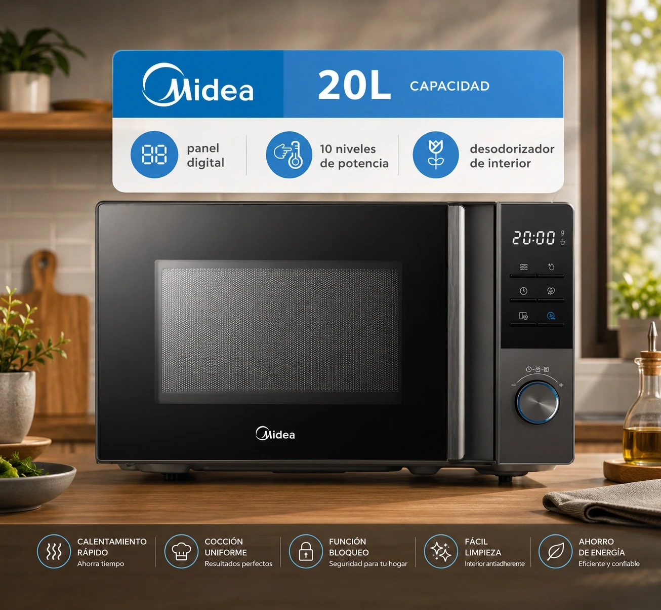 MICROONDAS MIDEA 20LTS DIGITAL DARK/SILVER
