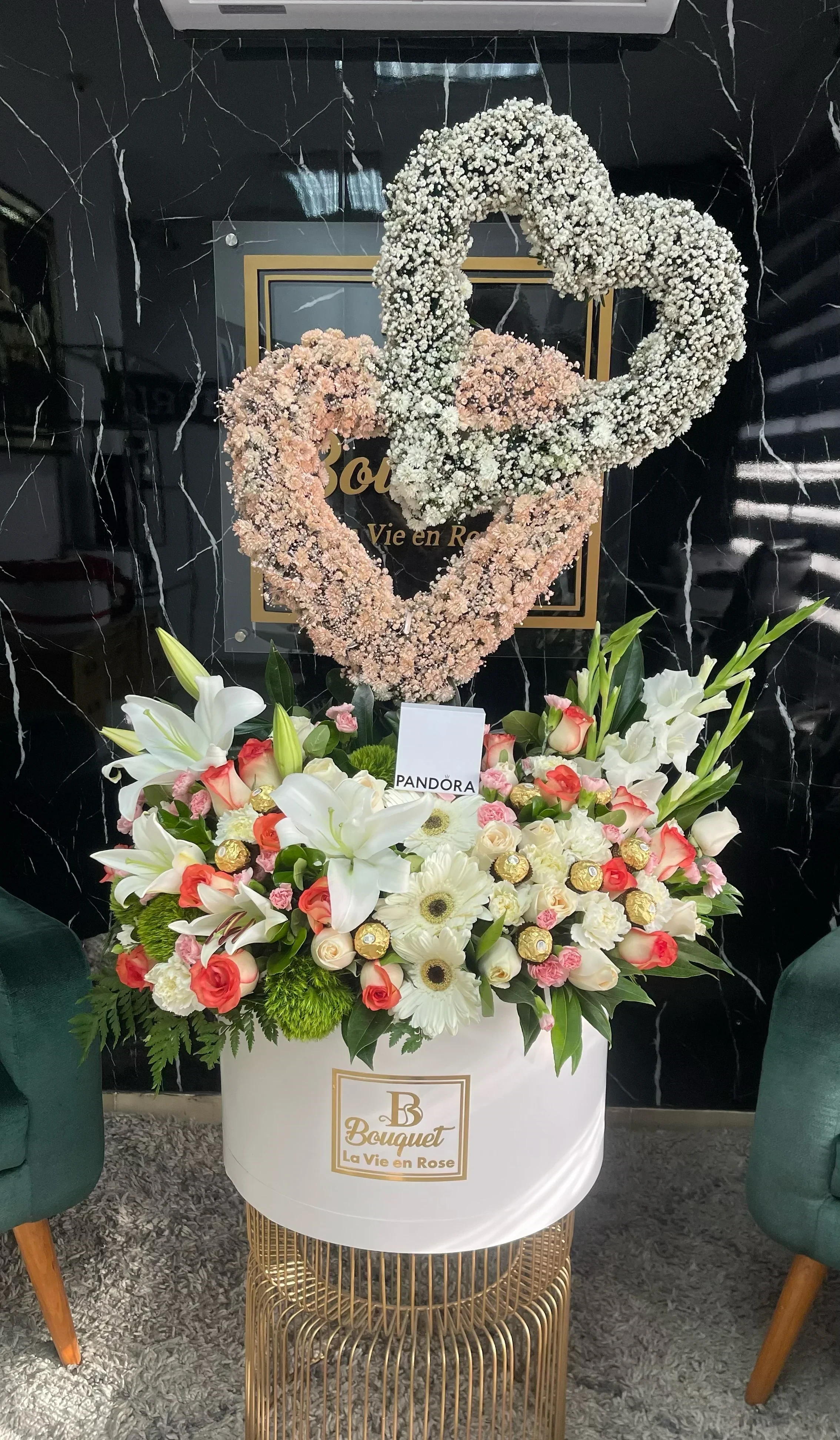 Doble corazon de gipso + jardin