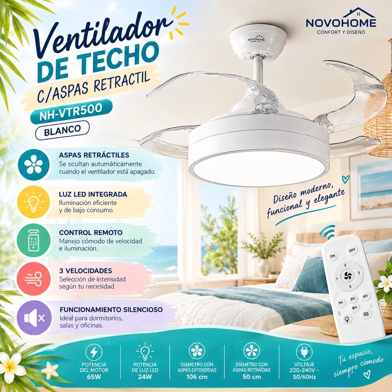 VENTILADOR DE TECHO NOVOHOME NH-VTR500-BLANCO