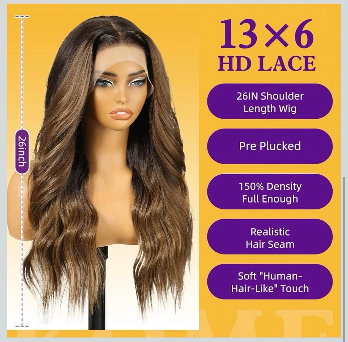 Peluca semi natural de 26” frontal lace 13x46 2